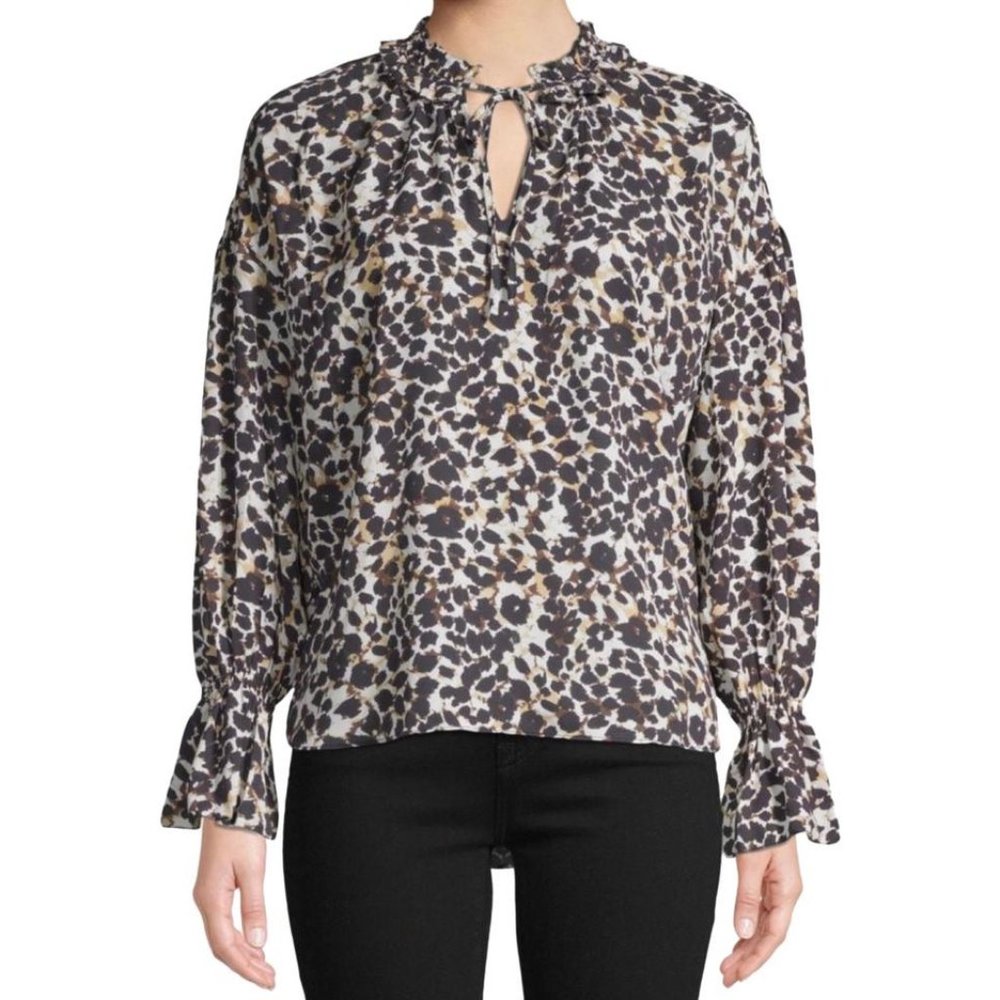 NWT Womens Size XL Sanctuary Animal Leopard Print Hi Lo Long Sleeve Blouse Top